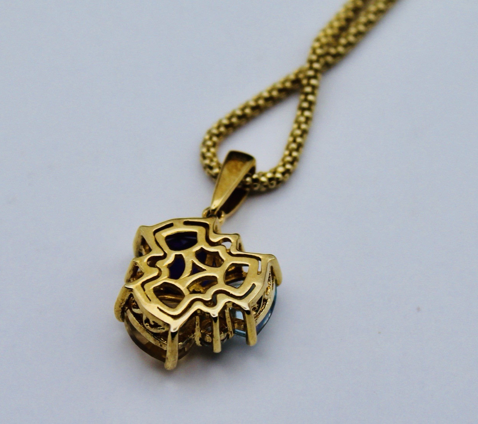 Topaz, Citrine, Amethyst and natural Cambodian Zircon Pendant & Chain 14K OL SS