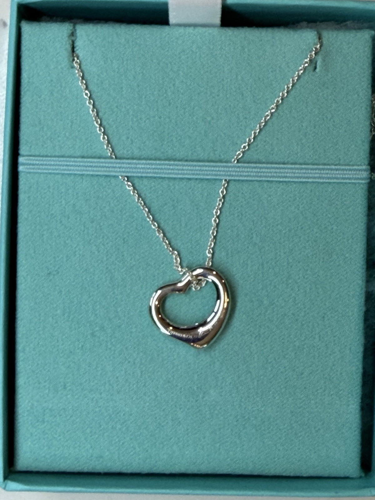 Tiffany & Co. Elsa Peretti 16mm Open Heart Pendant Necklace Sterling Silver 18″