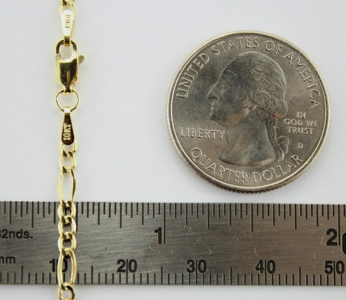 Authentic 10K Yellow Gold Hollow Figaro Chain Necklace 2.6mm Size 16″ to 26″