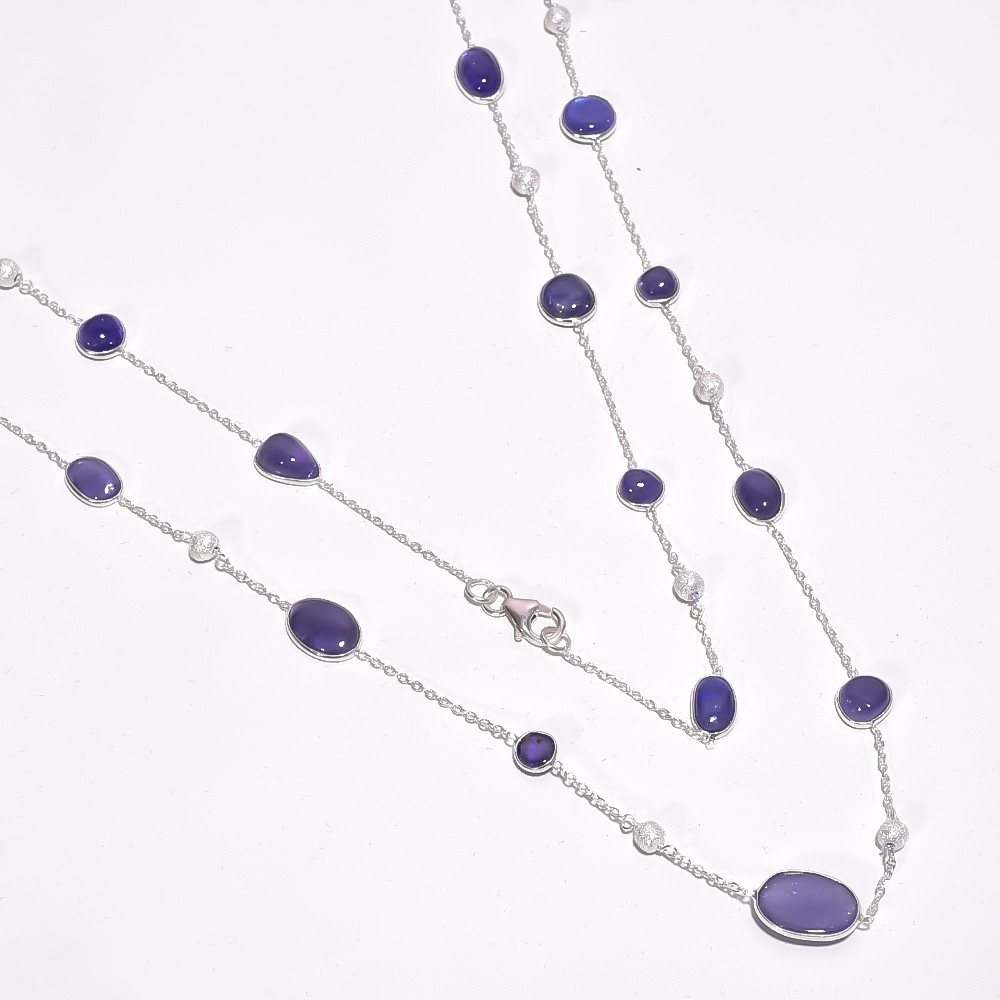 AAA Natural Tanzanite Station Necklace 925 Sterling Silver Long Chain 36″ P-604