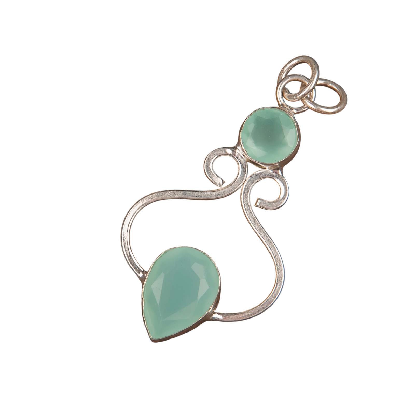 Aqua Chalcedony Gemstone 925 Sterling Silver Necklace Pendent 1.60″ Gift For Her