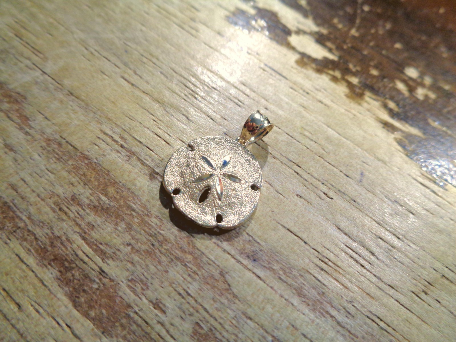 16MM SOLID 14K YELLOW GOLD TEXTURED DIAMOND-CUT DC HAWAIIAN SAND DOLLAR PENDANT