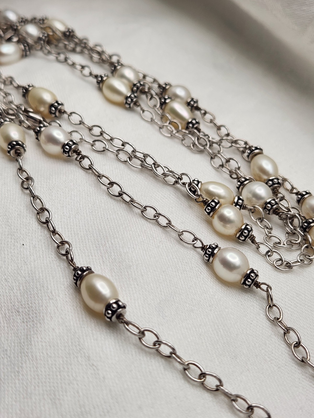 Set Of Two 32″ Honora Silver And Pearl Station Necklaces Signed 925