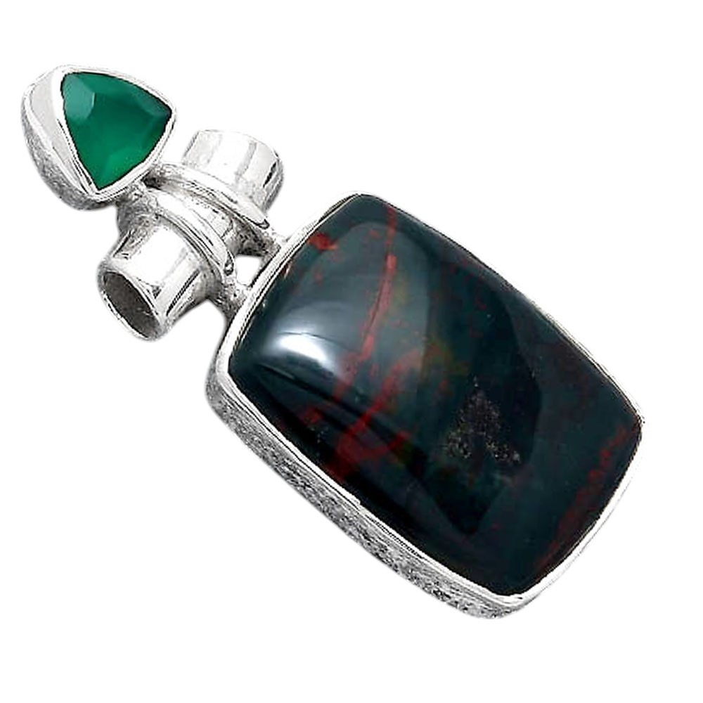 Blood Stone – India and Green Onyx 925 Sterling Silver Pendant Jewelry P-1159