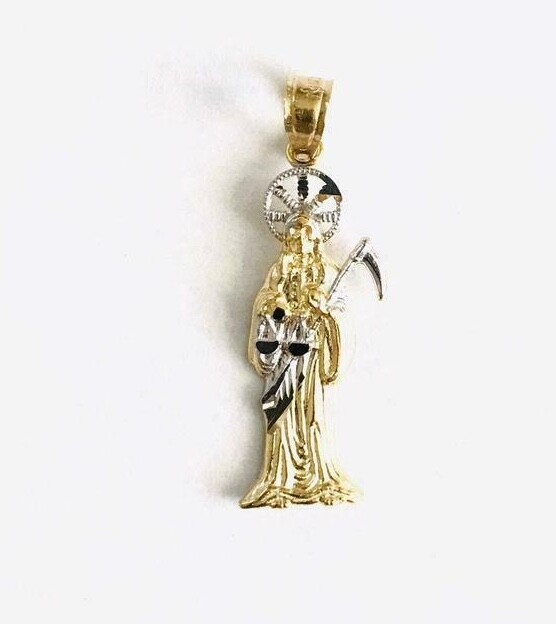 14K Solid Gold 1 inch Grim Reaper, Holy Death, 14k Angel of Death Pendant- PT098
