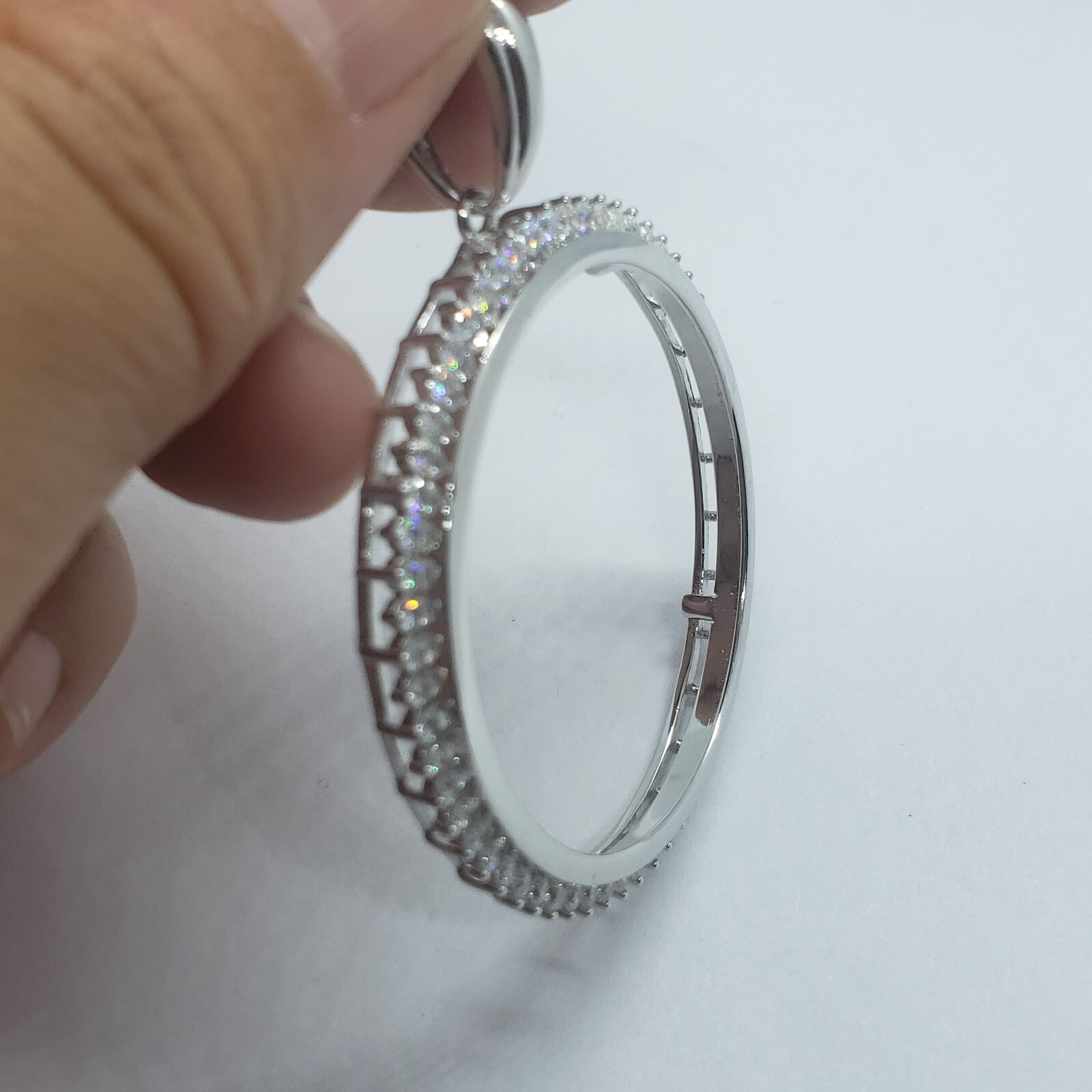 Sterling Silver Cubic Zirconia Silver Dollar Bezel CZ Halo 38 mm Mexican Olympic