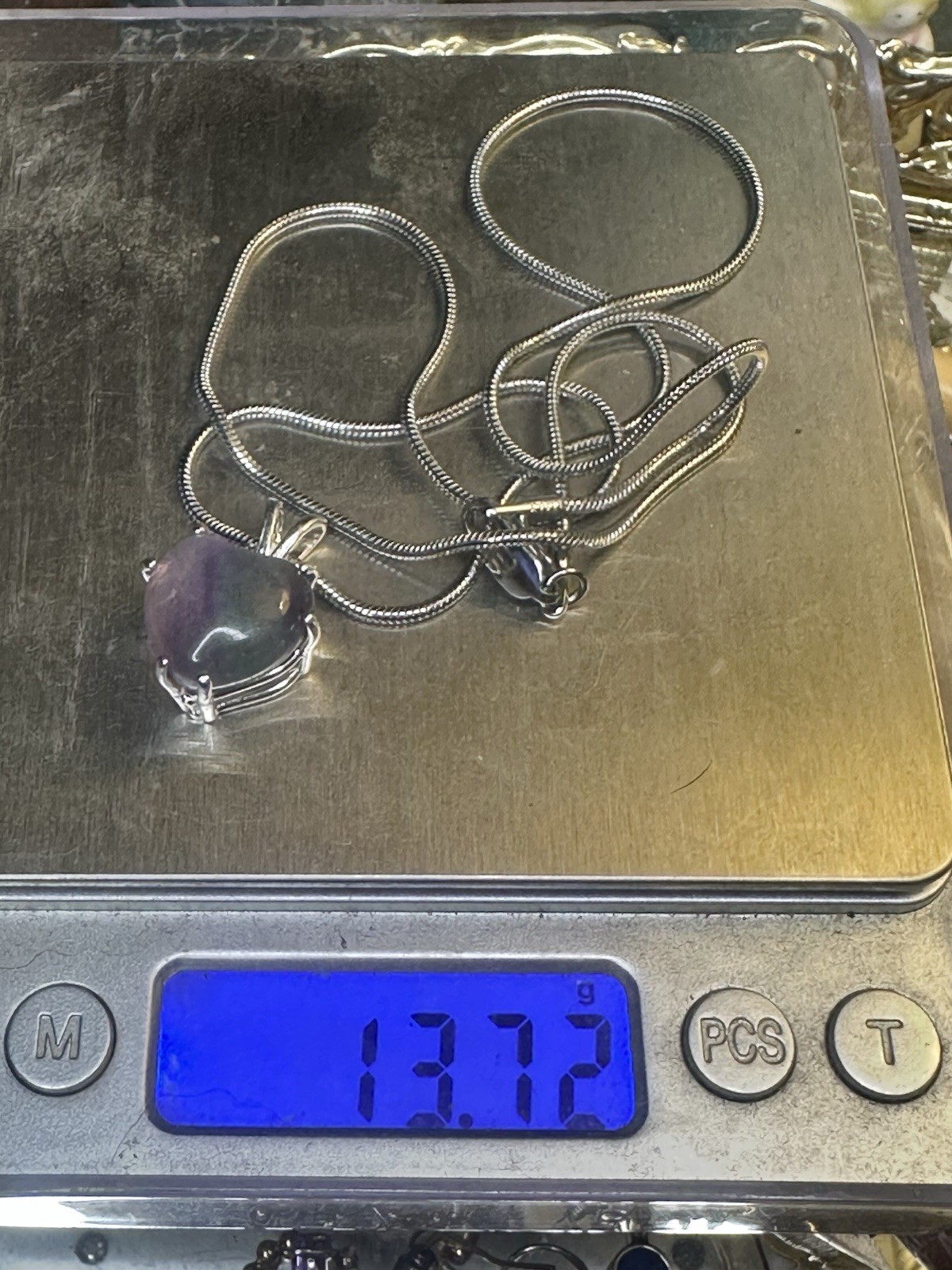 Lovely Purple Blue Fluorite 925 Sterling Silver Heart Pendant Necklace 22 Inch