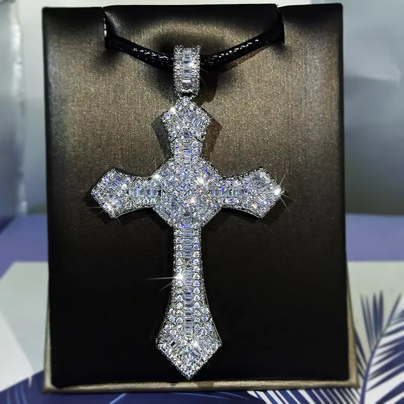 Classic Male and Female Hip-hop Cross Pendant Micro-inlaid 925 silver cross