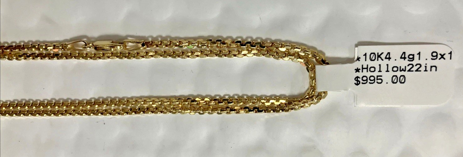 10k Real Gold Rounded Box Chain Semi-Solid 4.4Grams 1.9×1.5mm 22” Brand NWT 10K