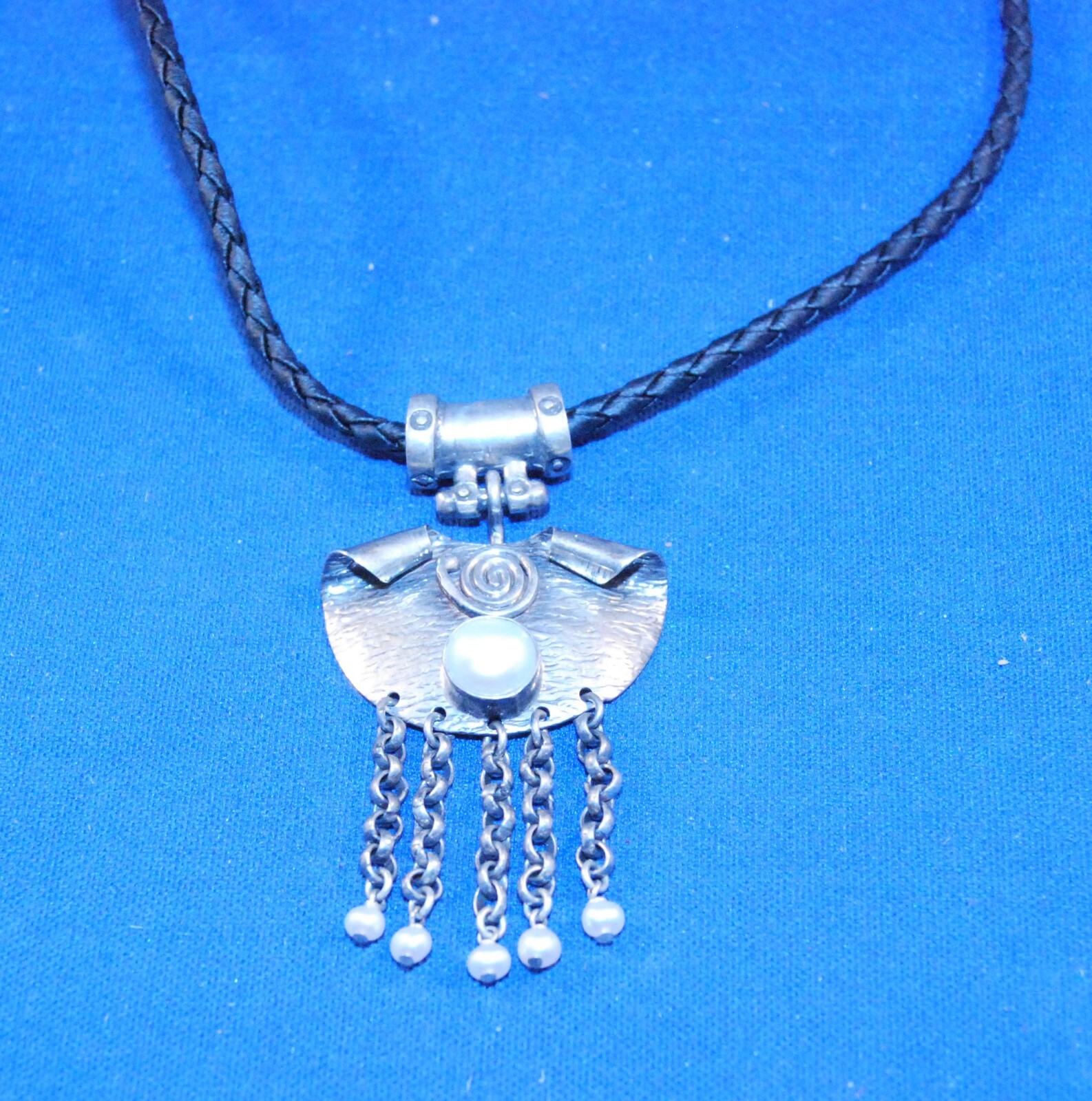 Sterling Silver 925 Necklace Marked G7 Southwest Style Pendant Black Cord 16”