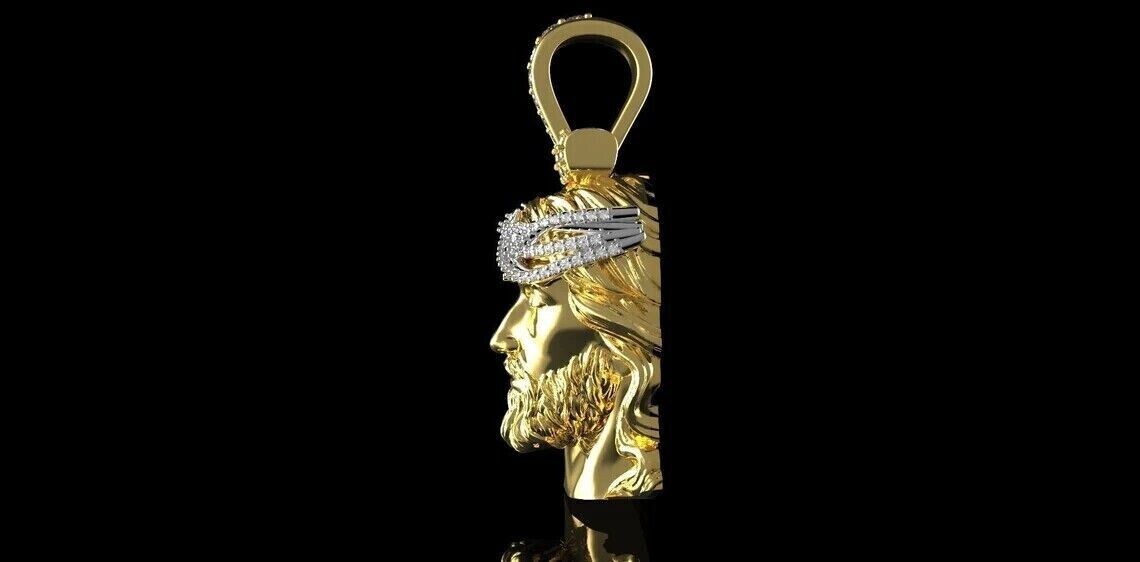 1Ct Round Diamond Jesus Face Matte Men’s Pendant 14K Yellow Gold Plated