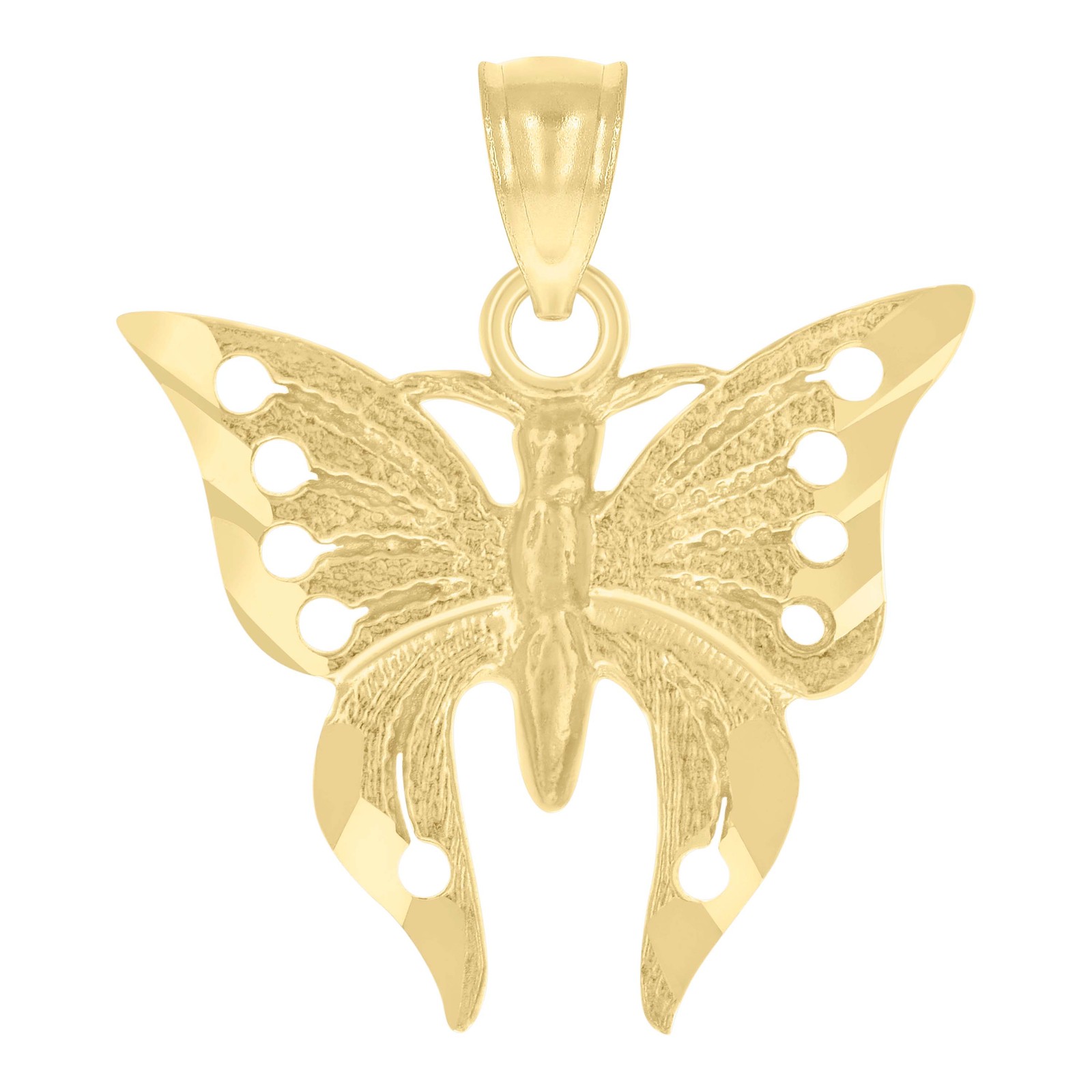 14k Yellow Gold Womens Diamond-Cut Butterfly Insect Pendant Charm