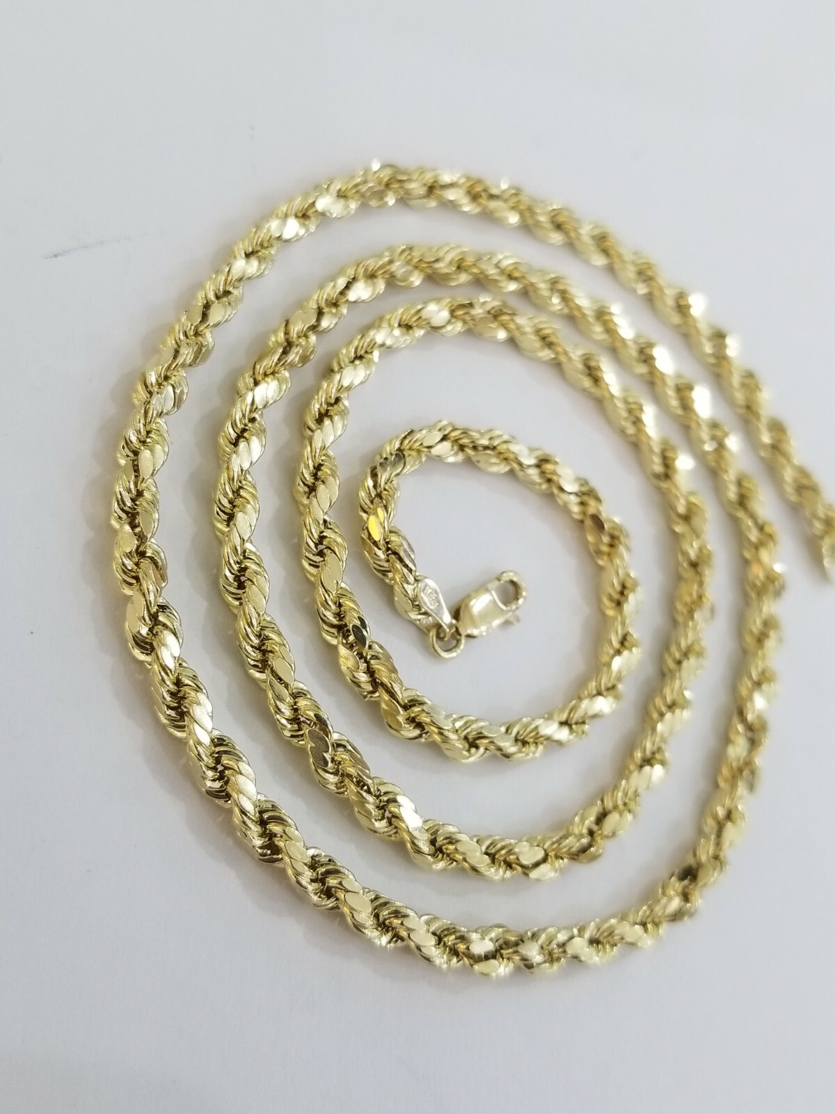 Real 10k Yellow Gold Rope Chain 4mm 18 Inch Diamond Cuts Necklace Men Women