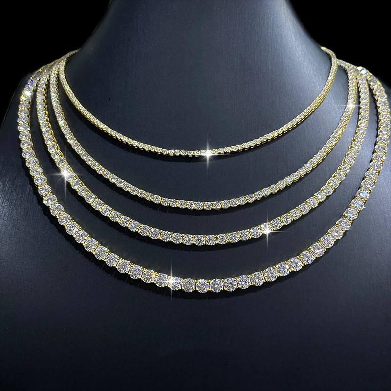 2-6mm 16-24″ Real VVS D Moissanite Tennis Chain Necklace 925 Silver Pass Tester!