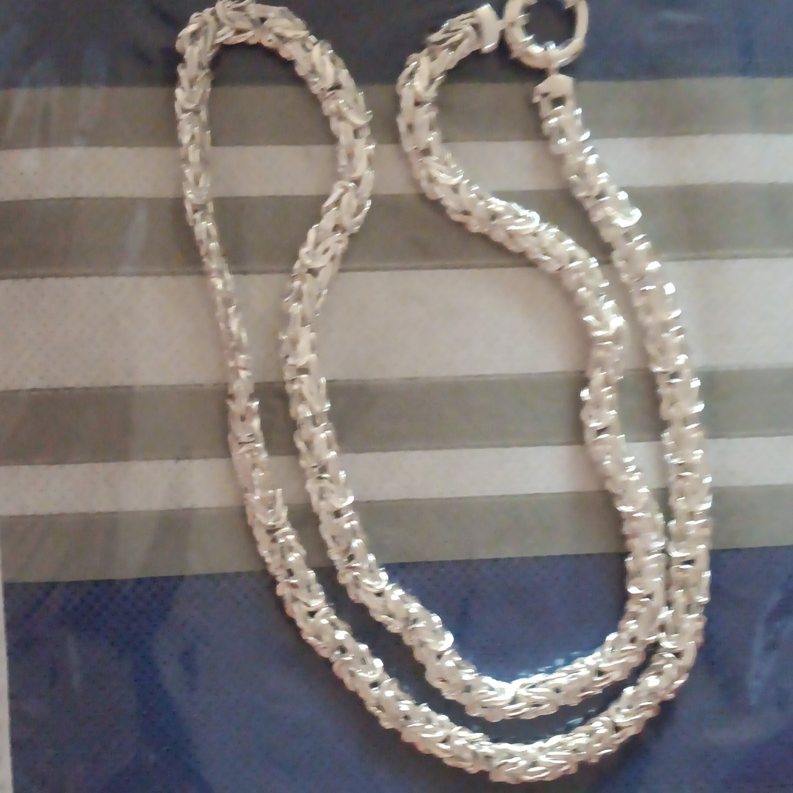 925 Sterling Silver Byzantine Chain Necklace Spring Ring Clasp Signed Silver