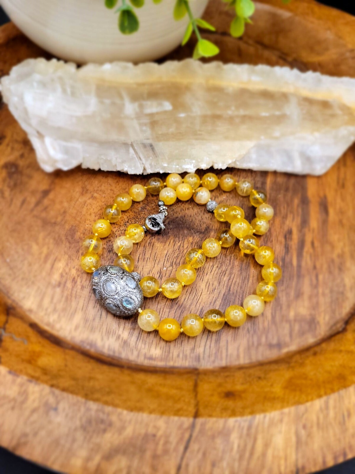 Citrine Beaded Necklace with Labradorite Pave Diamond Accent Bead