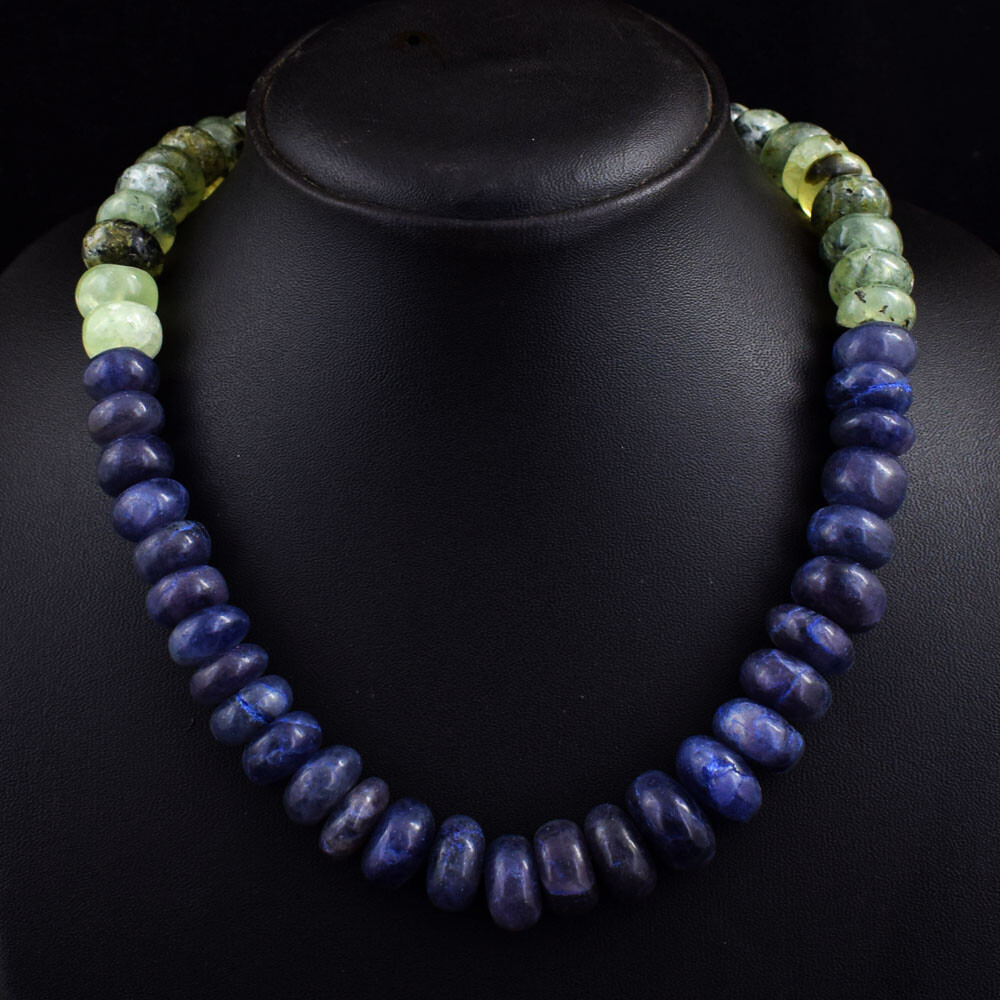 799 Cts Natural Iolite & Phrenite Rondelle Beaded Womens Necklace JK 19E403