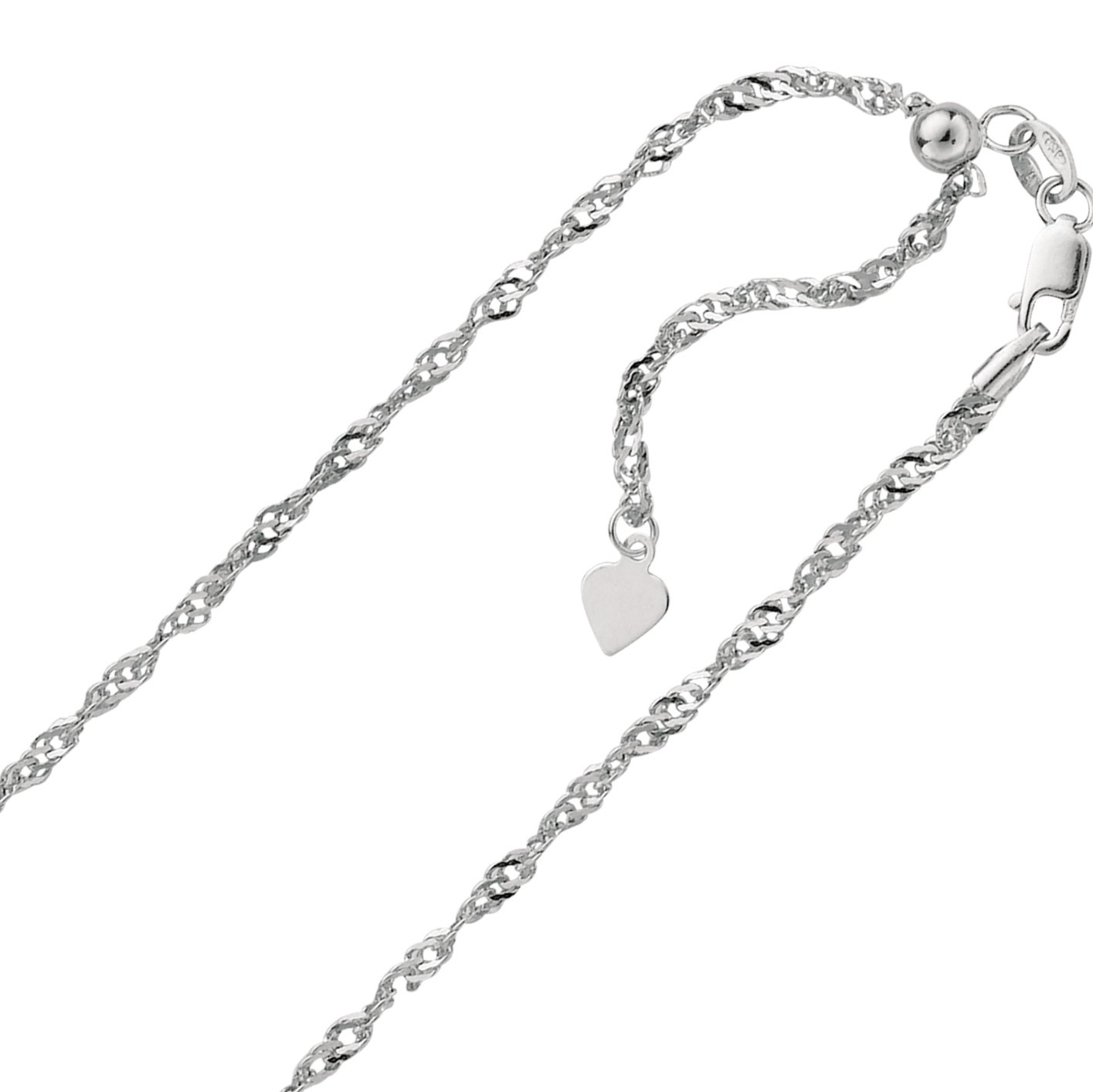 1.1mm Solid Adjustable Singapore Chain Necklace REAL 14K White Gold Up To 22″