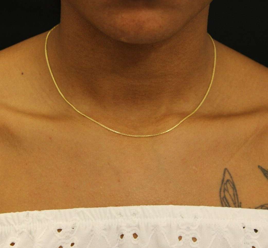 14k Gold 1.2mm Chain Franco Necklace 16″ For Unisex Adults, Chevron Link, Italy
