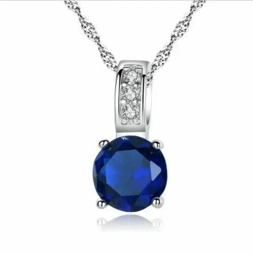 2Ct Round Cut Lab-Created Sapphire Solitaire Pendant 14K White Gold Finish