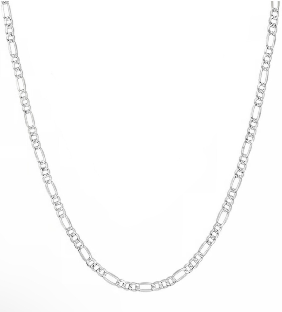 Italian Sterling Silver Figaro Pave Chain Necklace 925 Silver Chain UNISEX 3.5MM
