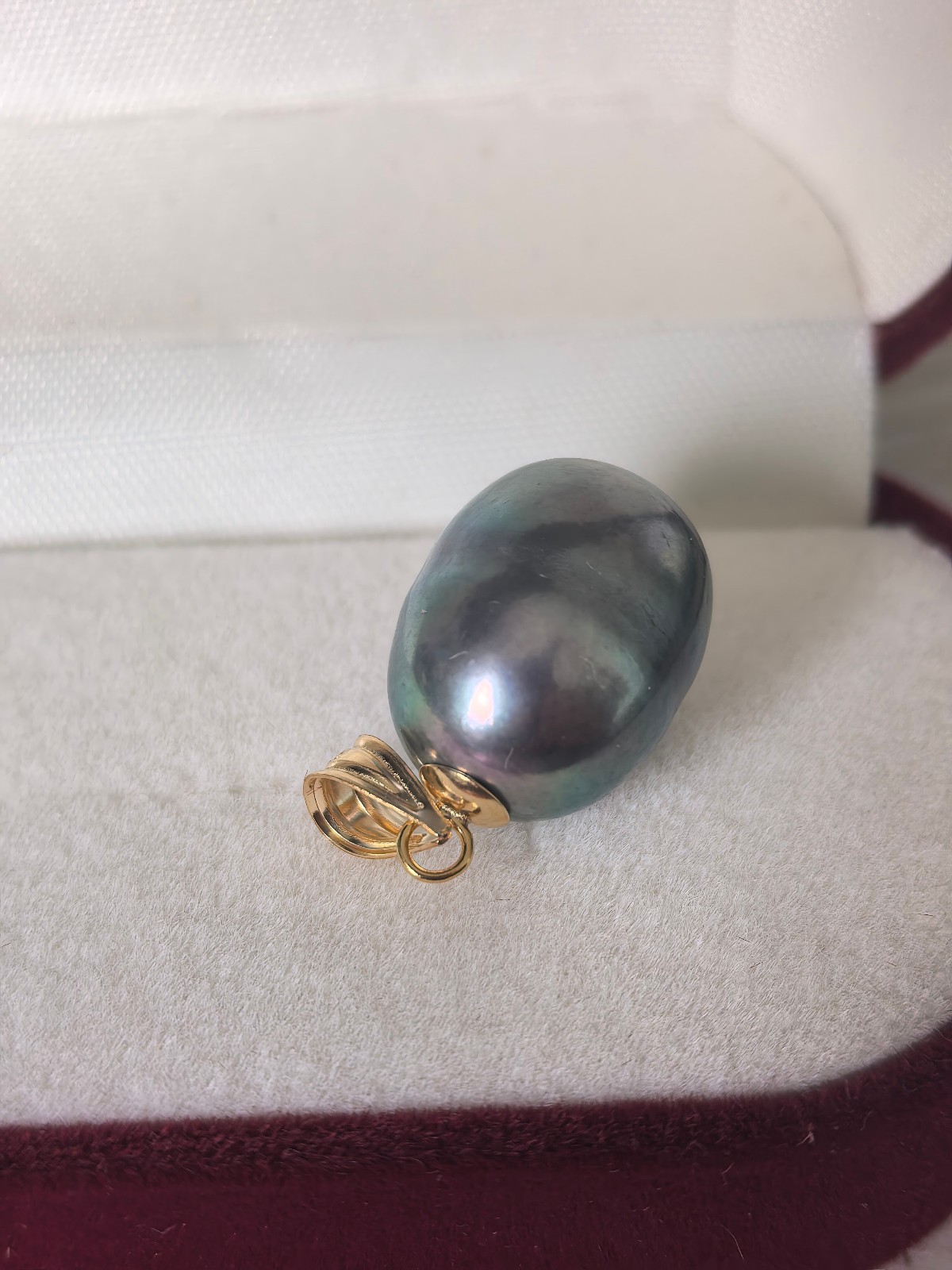 New AAA+ 12-16mm natural Black Tahitian Baroque Pearl Pendant 14k yellow gold
