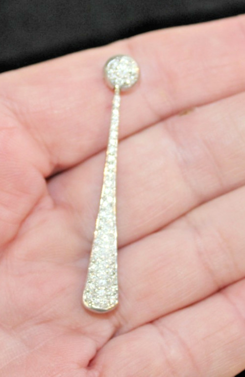 Vintage 18K White Gold Art Deco Round Pave Diamond Elongated Drop Pendant 4.3 g