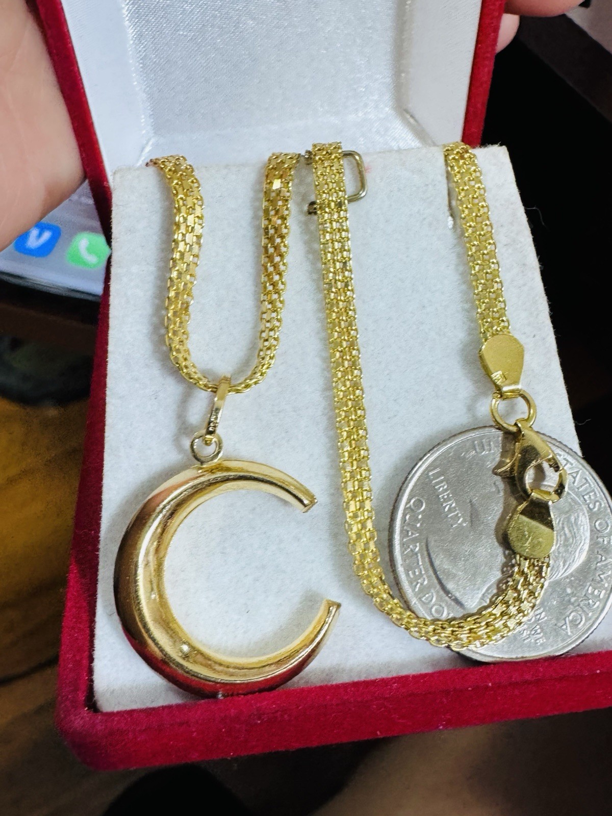18K 750 Fine Genuine Gold Half Moon/Letter C Necklace 21.6/22” Long 12g 3.8mm