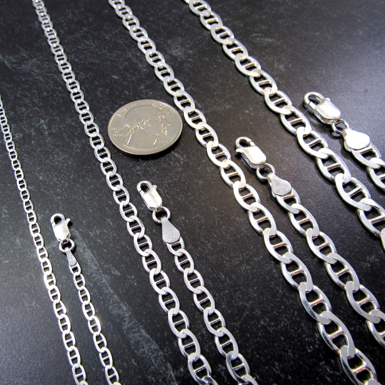 Solid Genuine 925 Sterling Silver Flat Mariner Chain Marina Bracelet / Necklace