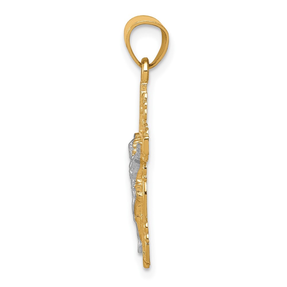 10k Two-tone Gold Crucifix Pendant for Women 0.75 gram, L-1.07 In, W-0.48 In