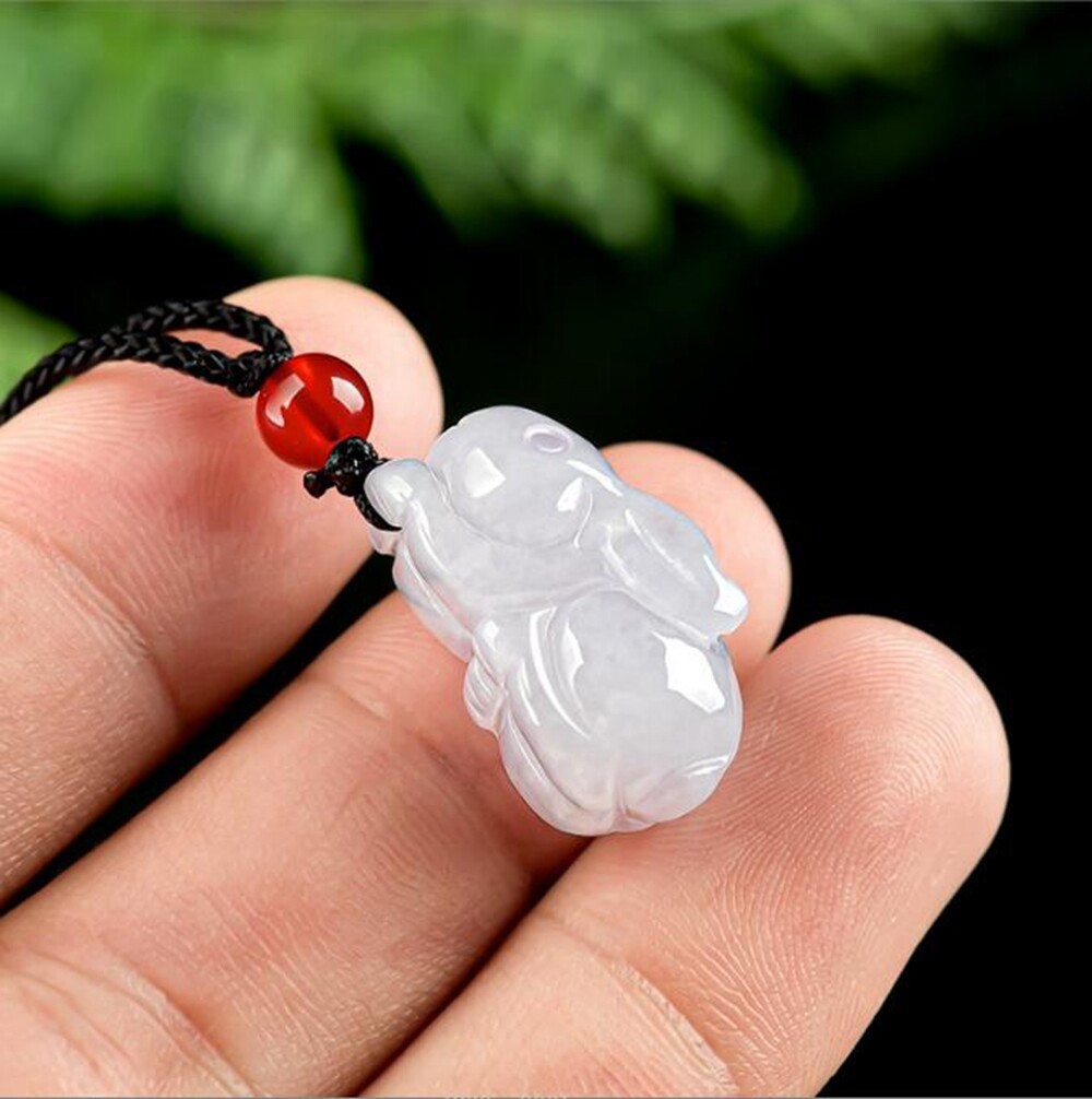 Natural Grade A Jade jadeite Carved Rabbit Amulet Pendant Necklace Certified