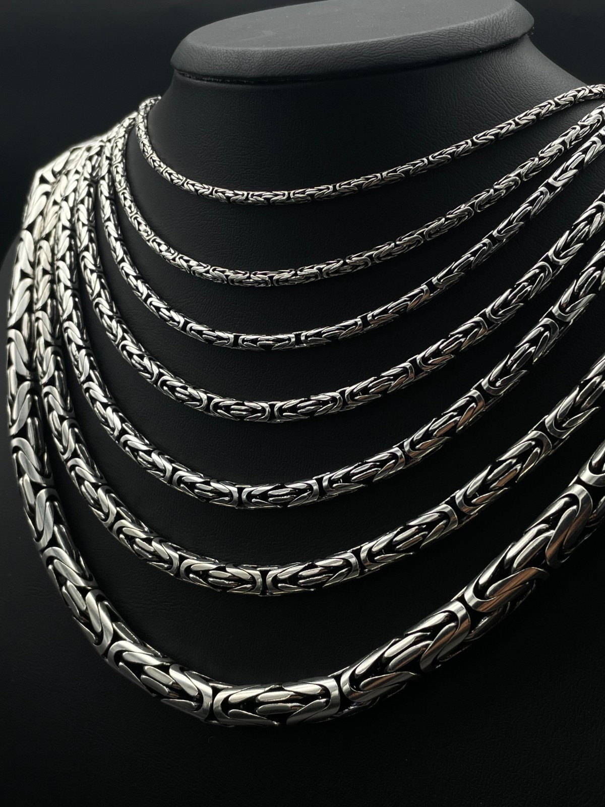 925 Sterling Silver King Byzantine Solid Oxidized Round Chain Necklace, Gift Men