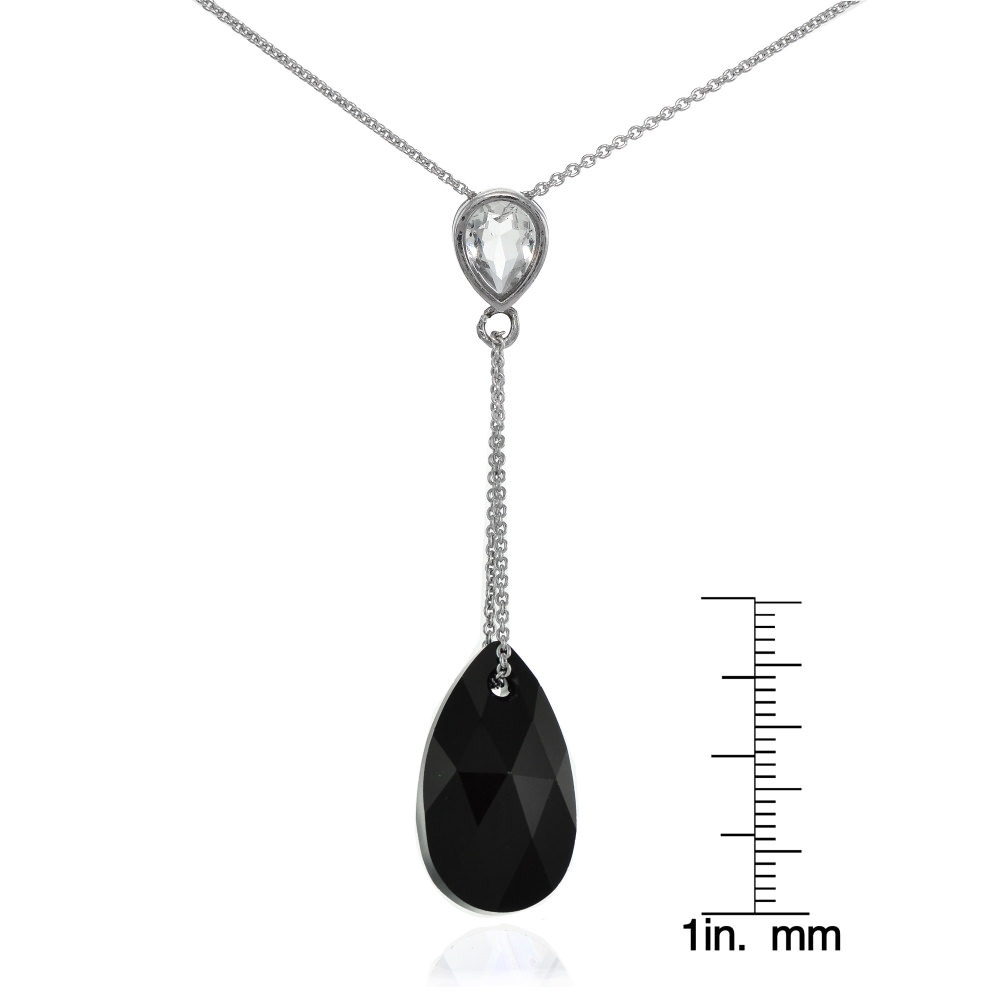 Sterling Silver Black Teardrop Leaf Drop Necklace Adorned w/ European Crystals