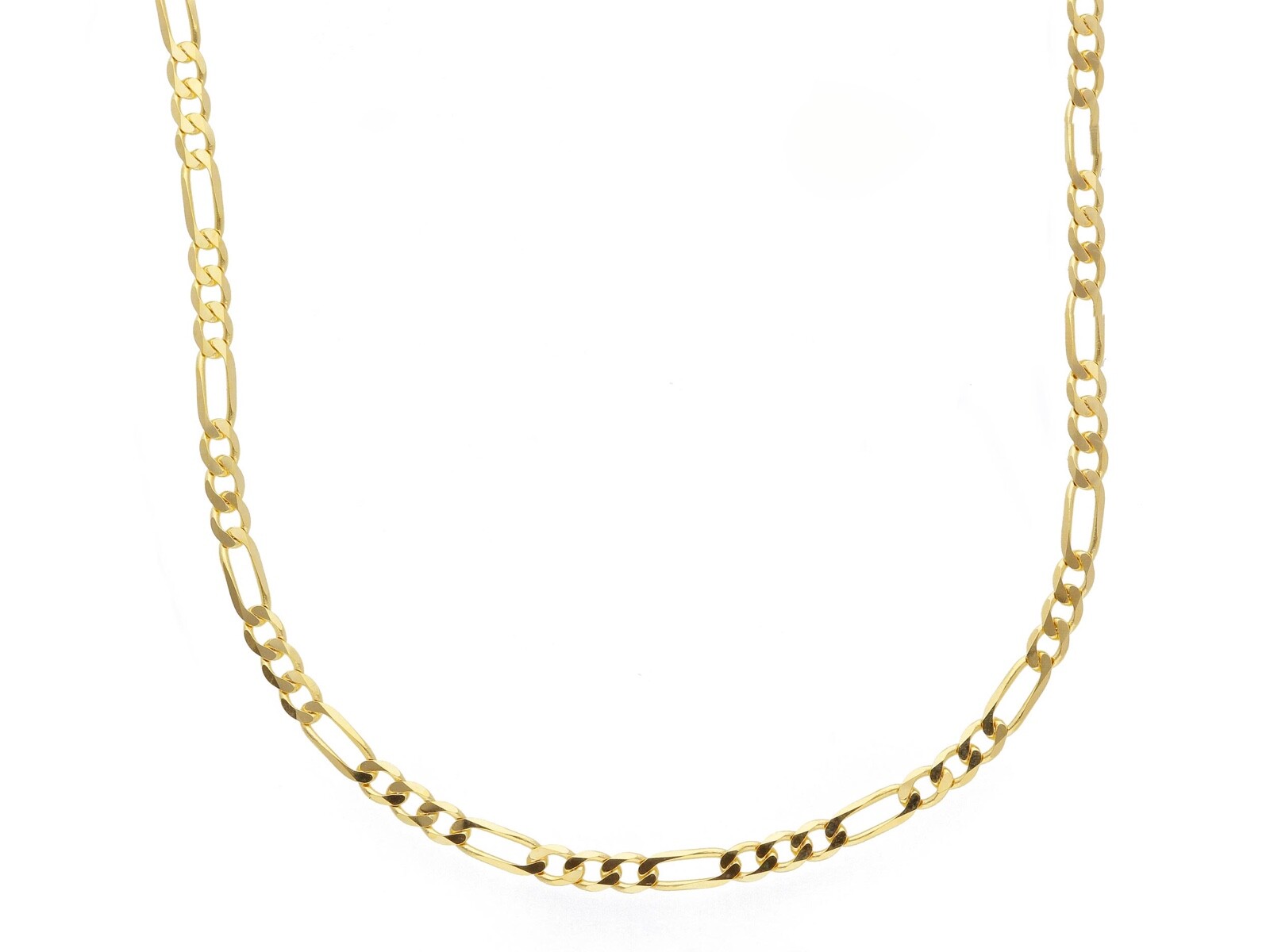 SOLID 18K GOLD FIGARO GOURMETTE CHAIN THIN 2mm WIDTH 24″ ALTERNATE 3+1 NECKLACE