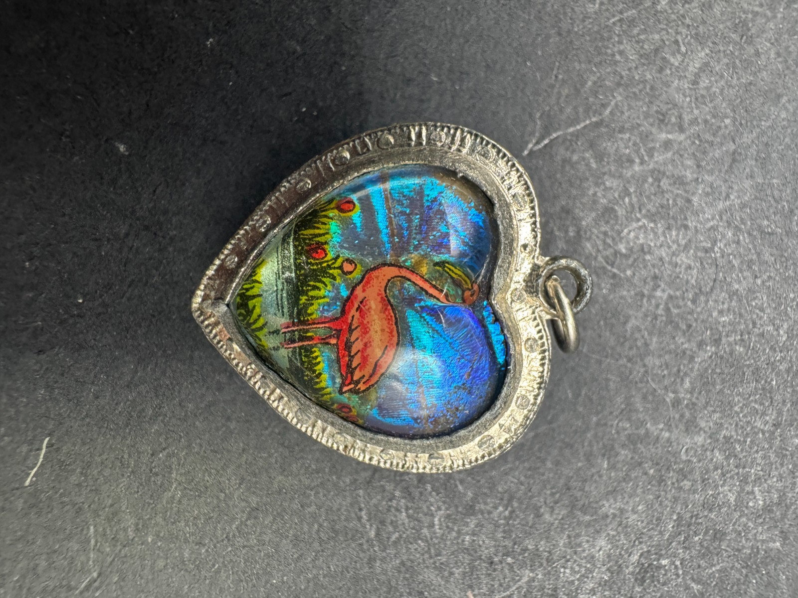 Double Sided Butterfly Wing Heart Charm Flamingo & Beach Charm