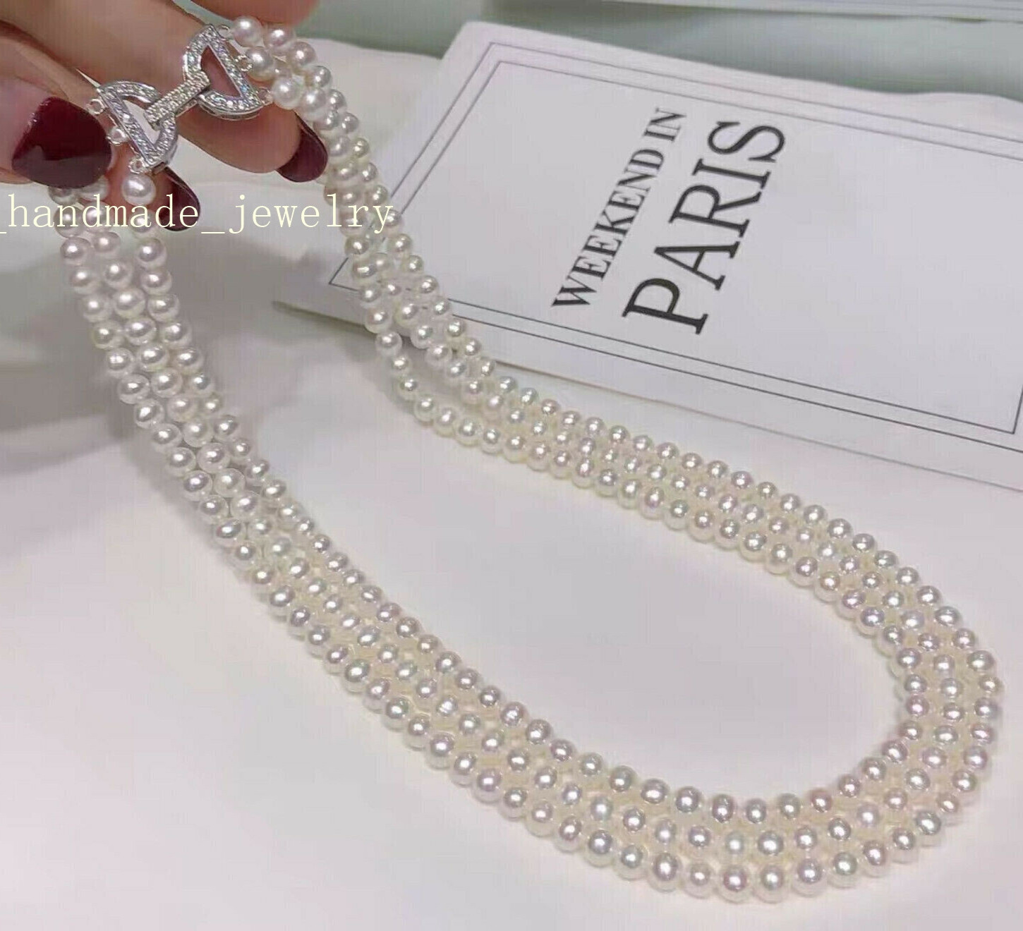 3Rows Exceptional 5-6mm Natural AAA+ South Sea White Pearl Necklace 17-19inch