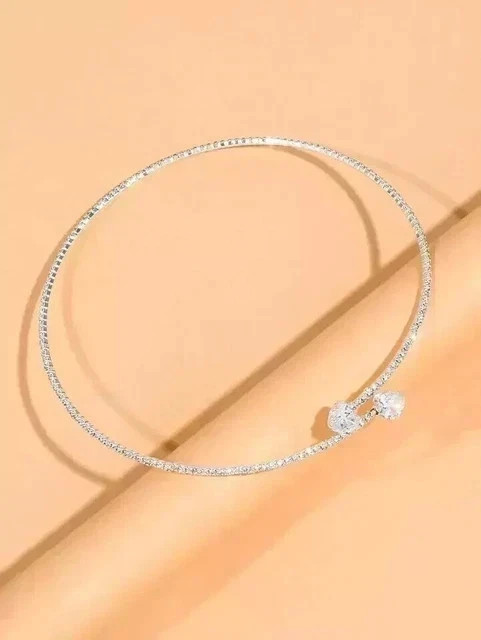 5Ct Heart Cut Lab Created Diamond Choker Necklace 14K White Gold Plated