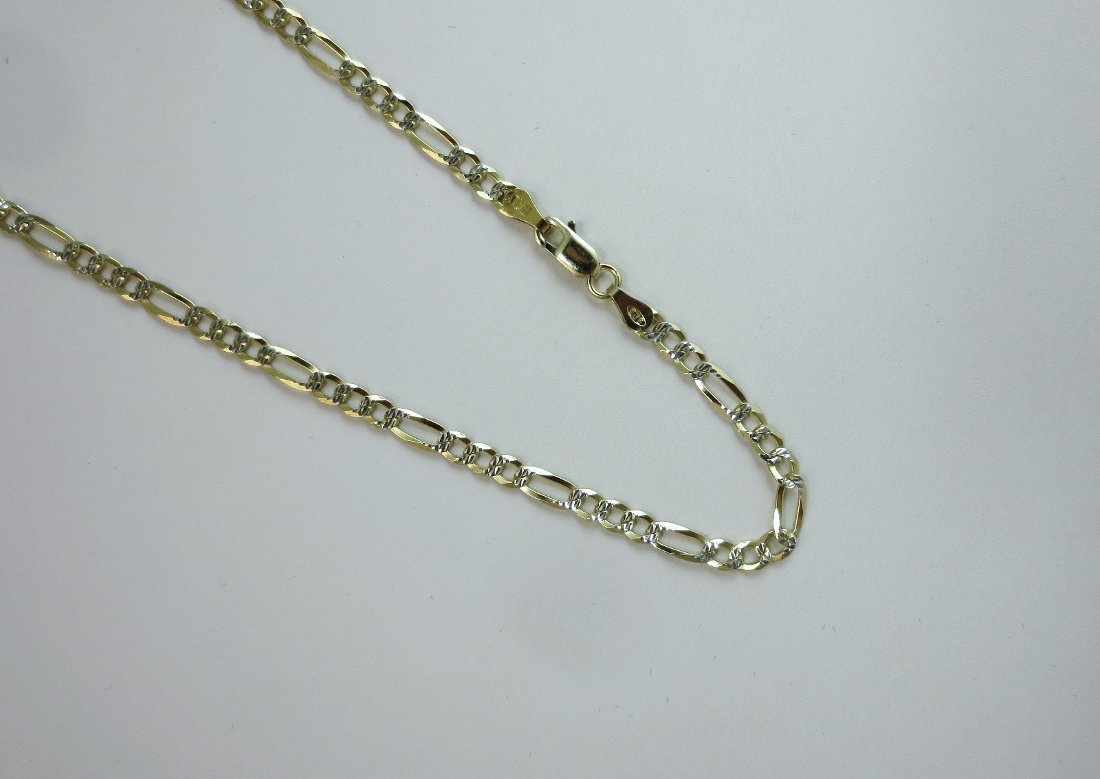 3.5mm Figaro Pave Chain. Vermeil Gold over Sterling Silver 2 tone, 16 to 30 Inch