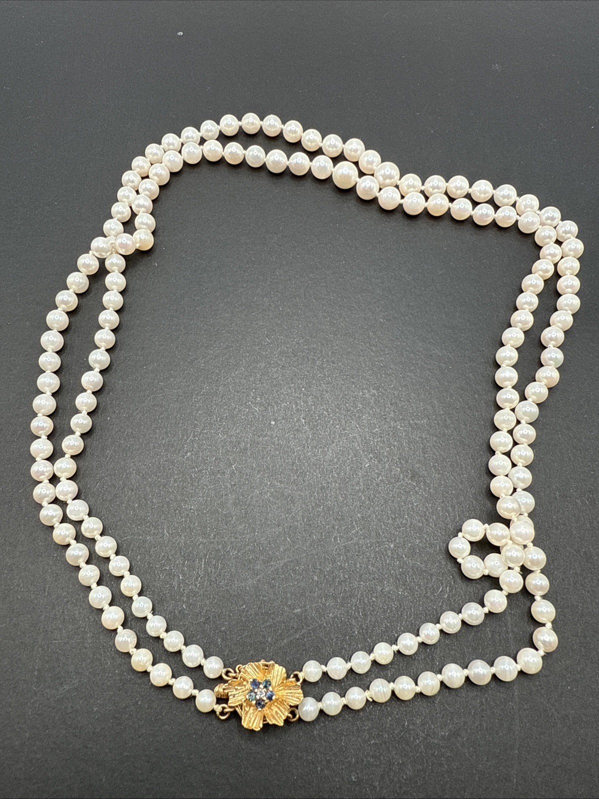 Double-strand cultured pearl necklace, clasp in 14K gold, Seaborne, Usa 20” J64