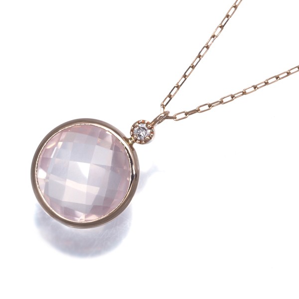 Necklace Rose Quartz Diamond 10K 416 Rose Gold