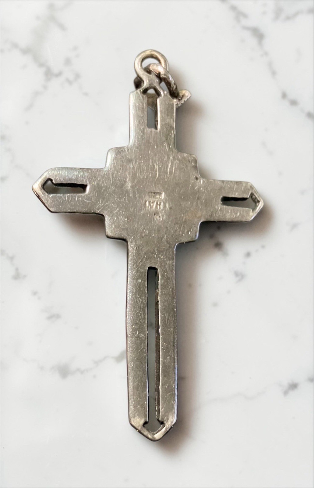 VTG Thai 925 Sterling Silver Red Stone MARCASITE Cross Pendant Gothic Art Deco