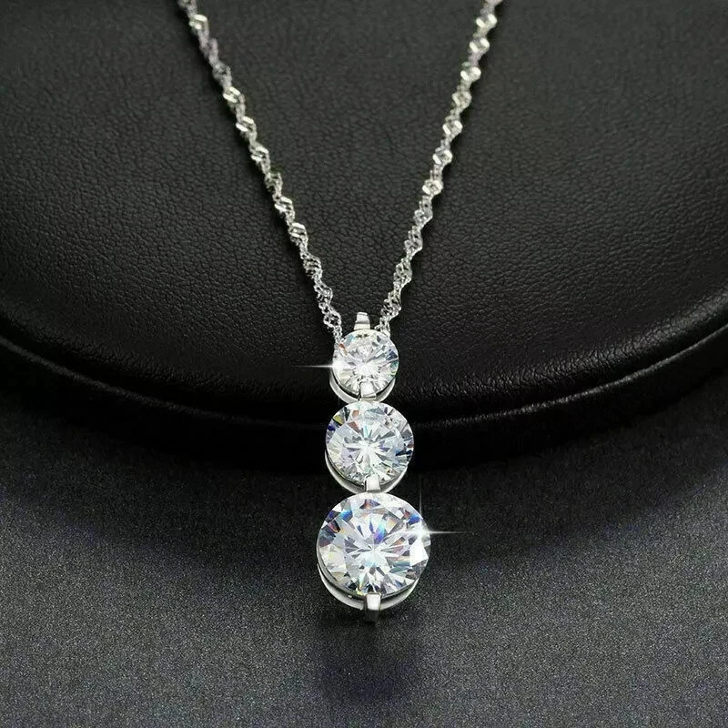 2.60Ct Round VVS1/D Diamond Journey Pendant14K White Gold Finish 18″Free Chain
