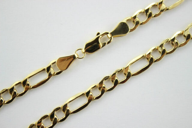Authentic 14K Yellow Gold Hollow Figaro Chain Necklace 1.9mm-7.5mm 16″~30″