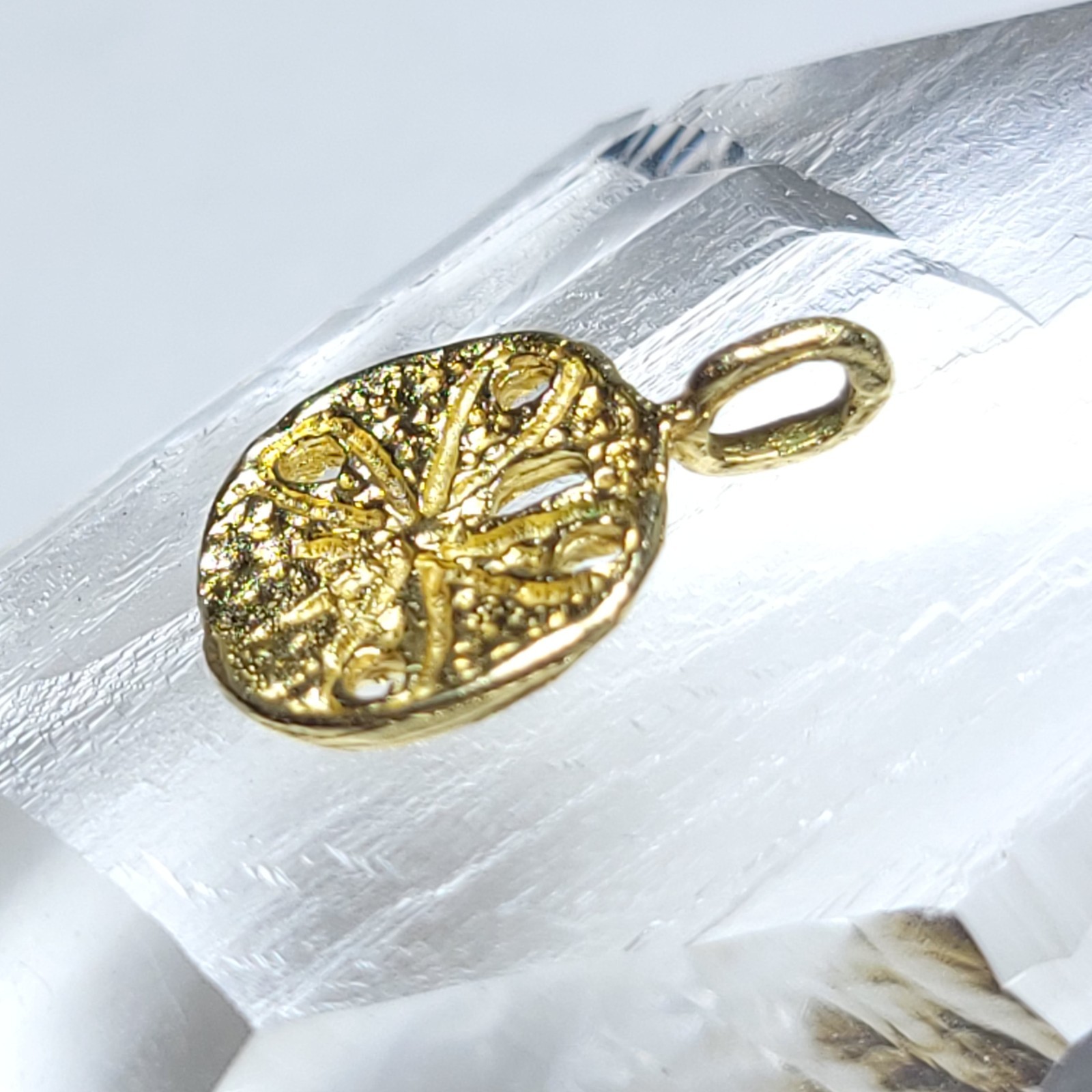14 Karat Yellow Gold Sand Dollar Charm Pendant 14k Beach Nautical Resort Wear