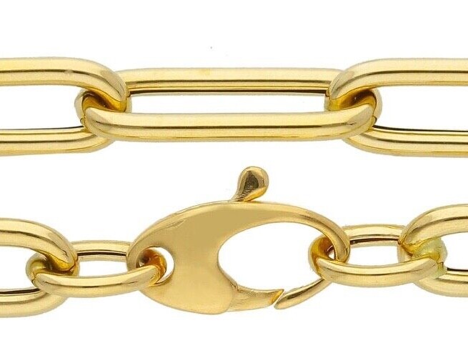 18K YELLOW GOLD CHAIN ROUNDED TUBE OVAL PAPER CLIP 7x20mm LINK, 17.7″, ITALY