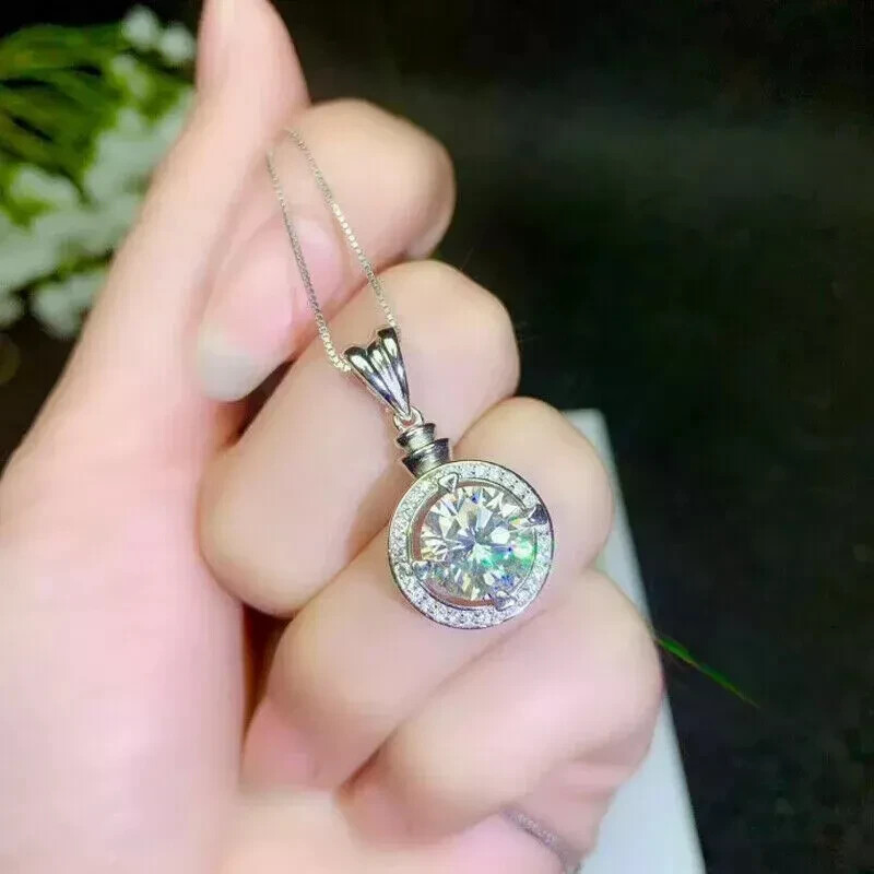 2.00 Ct Lab Created Diamond Halo Pendant 14K White Gold Finish Free Chain
