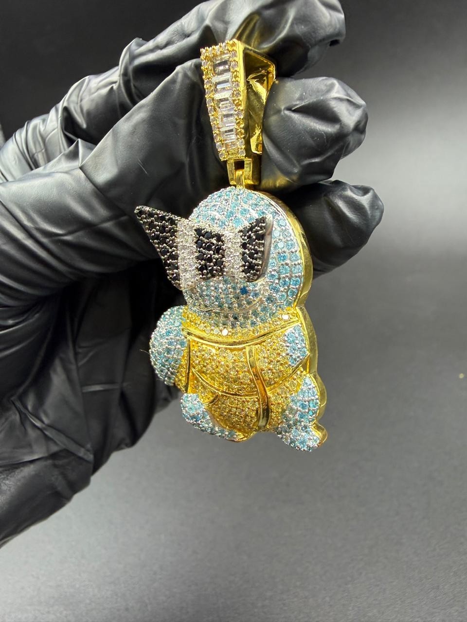 4Ct Round Cut Moissanite Squirtle Cartoon Pendent 14K Yellow Gold Plated Silver