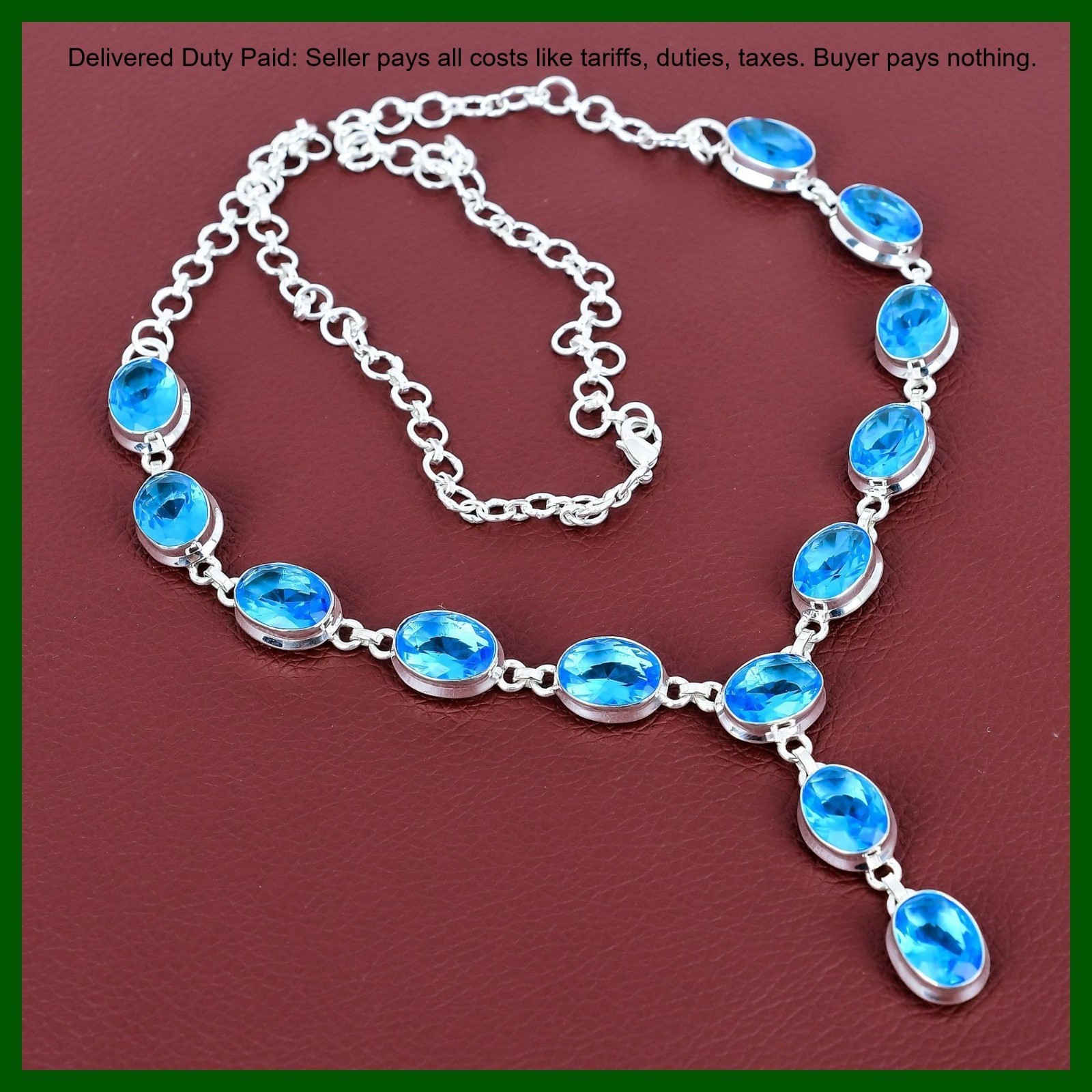 Valentines Sale 925 Silver Swiss Blue Topaz Stone Wedding Chain Trendy Necklace
