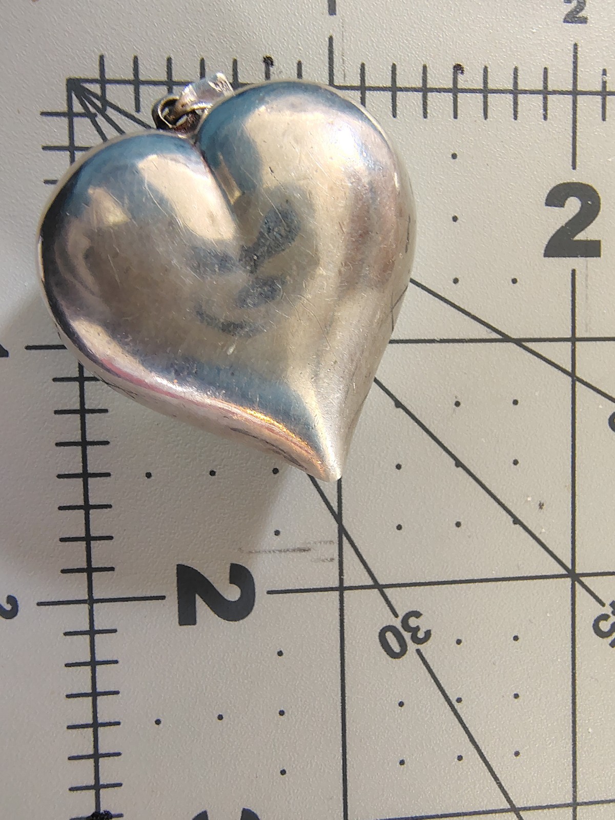 ​Vintage PPC Sterling Silver Puffy Heart Pendant 3D Smooth Ball Bail 7.7g Signed