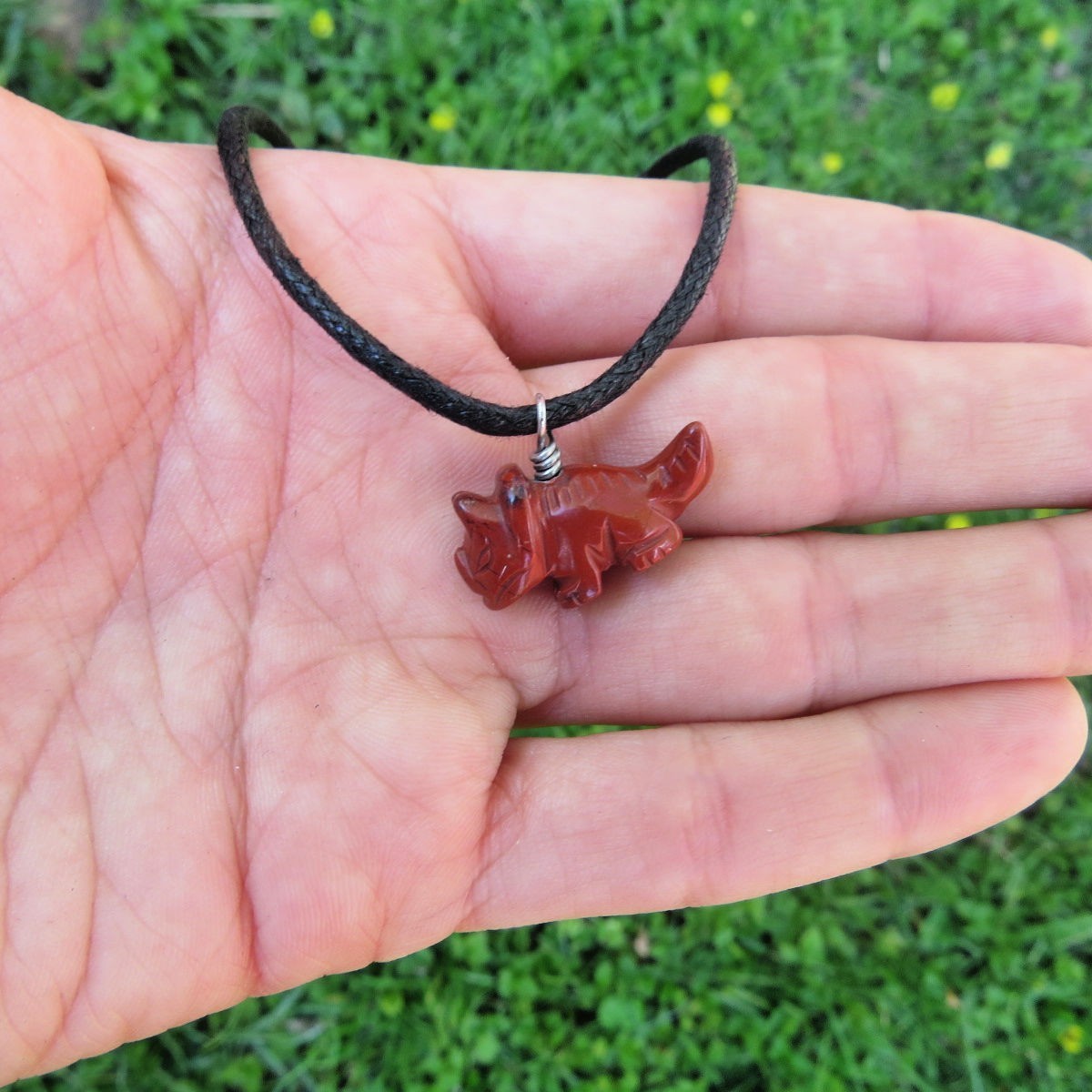 Crystal Dinoasura Necklace – Carved Stone Animal -T Rex Triceratops Stegosaurus
